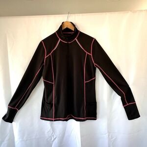Everlast Black Pink Activewear Top Size L Women's 1/4 Zip Long Sleeve Thumbholes